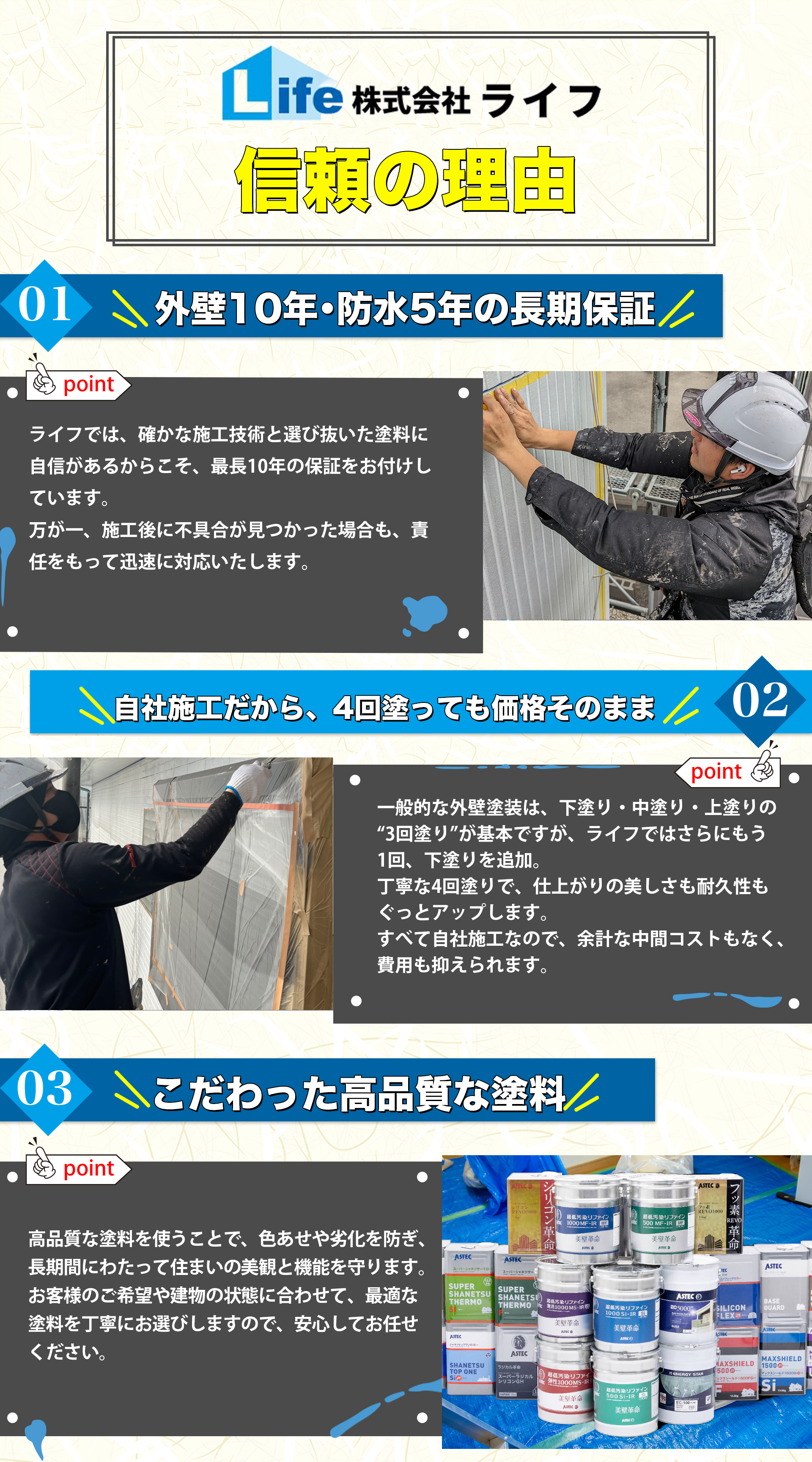 40年以上の実績、塗り方が違う、コスト削